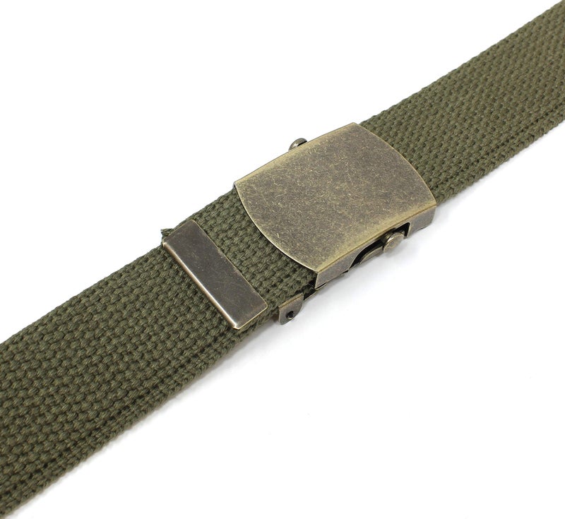 BC Belts Canvas Web Belt Military Style with Antique Brass Buckle and Tip 50" Long (Olive) - Image 5